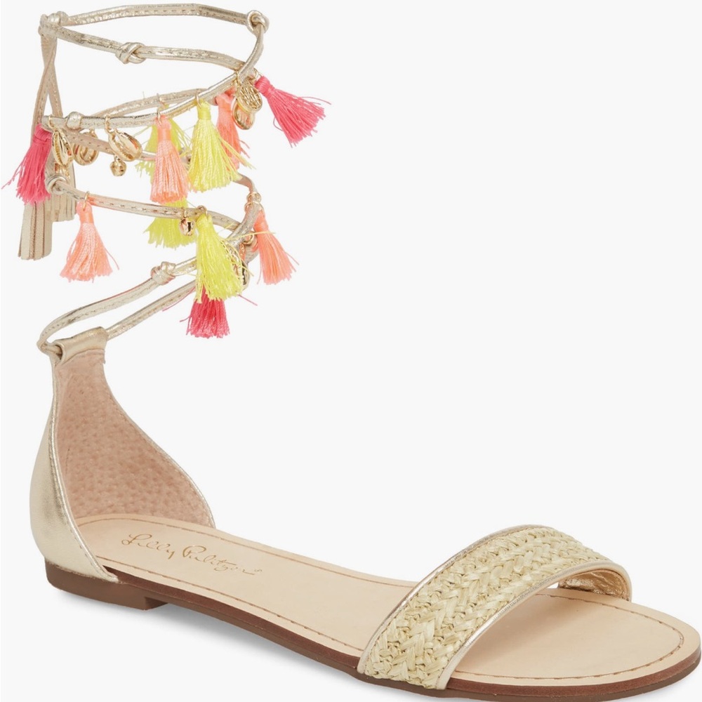 Lily Pulitzer Willa Tassel Ankle Wrap Sandal NEW